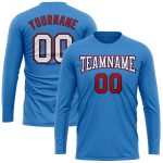 Custom Performance Long Sleeve T-Shirt in Powder Blue, White, Red-Navy Colors Custom Powder Blue White Red-Navy Long Sleeve - Image 2