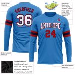 Custom Performance Long Sleeve T-Shirt in Powder Blue, White, Red-Navy Colors Custom Powder Blue White Red-Navy Long Sleeve - Image 3