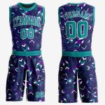 Custom Purple Aqua-White Music Festival Jersey Sublimation Basketball Suit Round Neck Custom Purple Aqua-White Music Festival