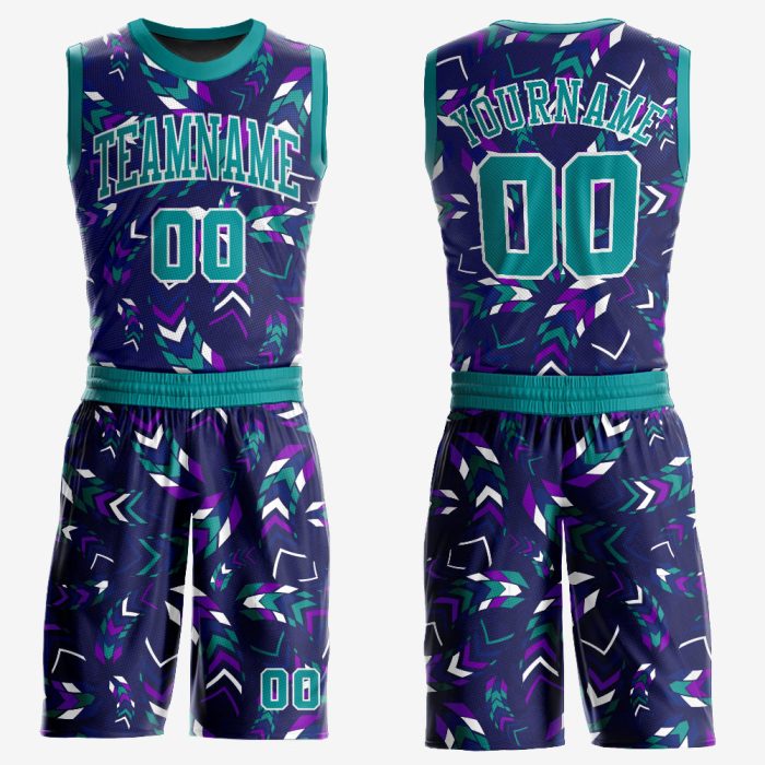 Custom Purple Aqua-White Music Festival Jersey Sublimation Basketball Suit Round Neck Custom Purple Aqua-White Music Festival - Image 1