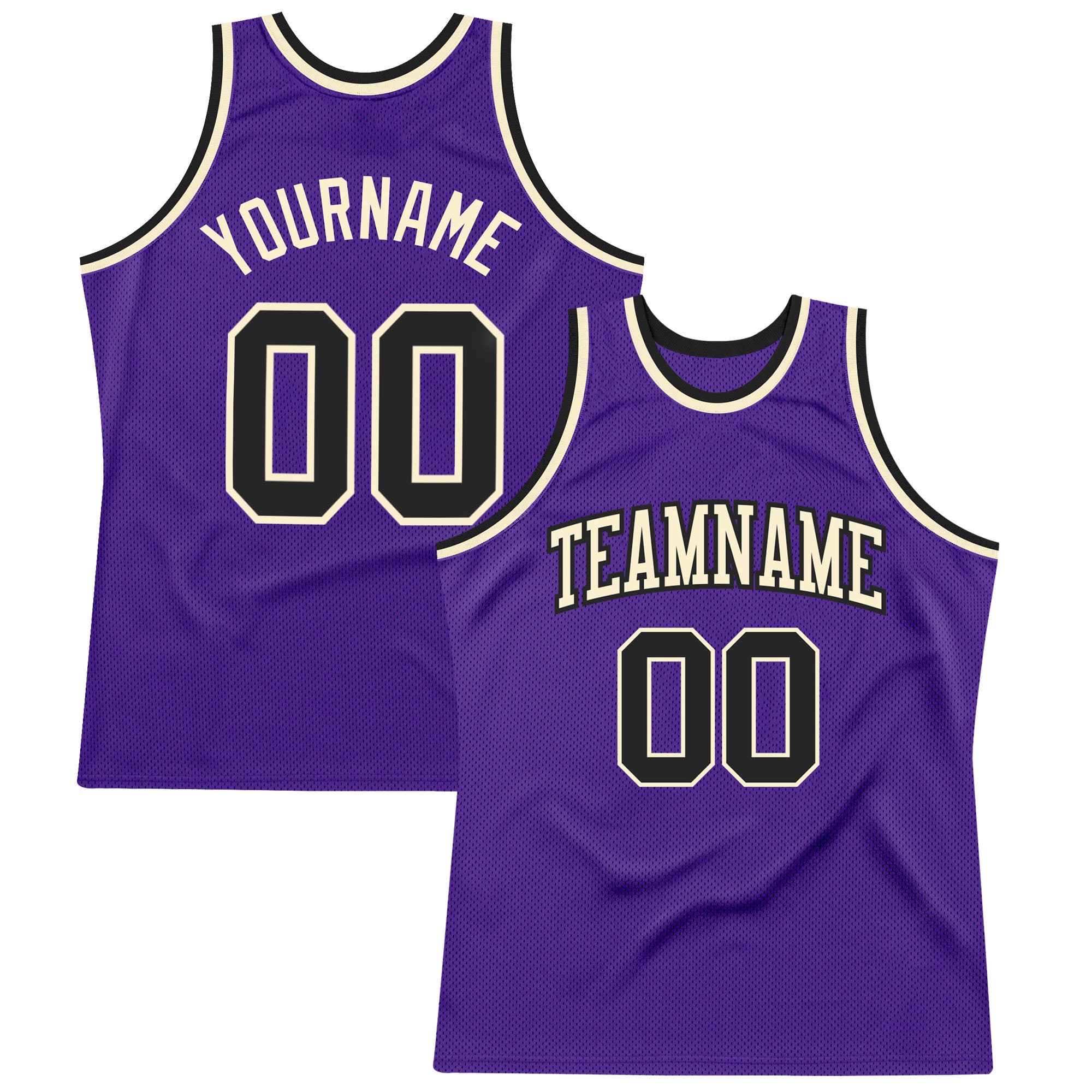 Custom Purple Black Cream Basketball Jersey | Authentic Throwback Design Custom Purple Black-Cream Authentic Throwback Basketball