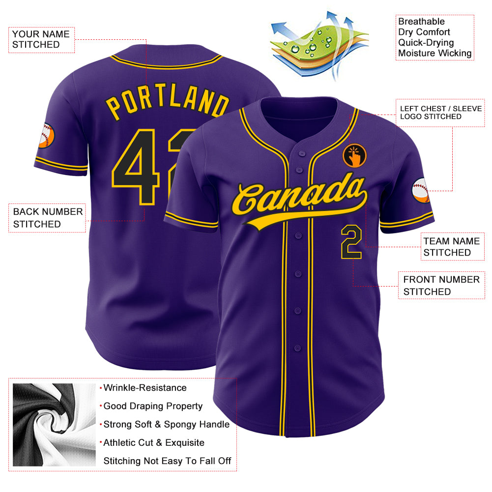 Custom Purple Black-Gold Authentic Baseball Jersey Custom Purple Black Gold Baseball Jersey - Authentic Sports Apparel Custom Purple Black-Gold Authentic Baseball Jersey - Image 3