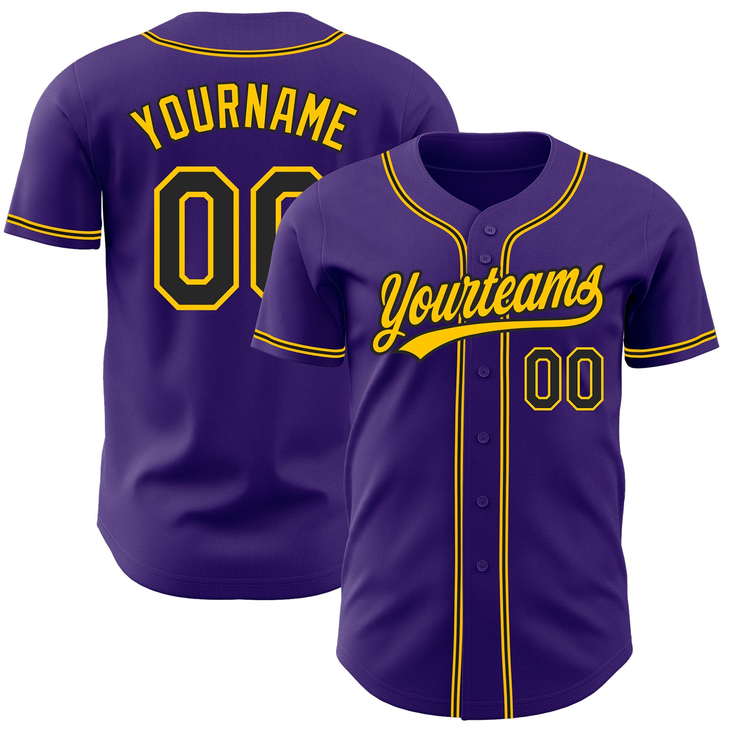 Custom Purple Black-Gold Authentic Baseball Jersey Custom Purple Black Gold Baseball Jersey - Authentic Sports Apparel Custom Purple Black-Gold Authentic Baseball Jersey - Image 1