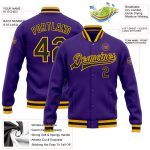 Custom Purple Black Gold Varsity Letterman Jacket Full Snap Bomber Jacket Custom Purple Black-Gold Bomber Full-Snap Varsity - Image 3