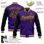 Purple Black-Gold Custom Two Tone Bomber Varsity Letterman Full-Snap Jacket Custom Purple Black-Gold Bomber Full-Snap Varsity - Image 3