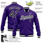 Custom Purple Black Gray Bomber Varsity Letterman Jacket - Full-Snap Design for Stylish Comfort Custom Purple Black-Gray - Image 3