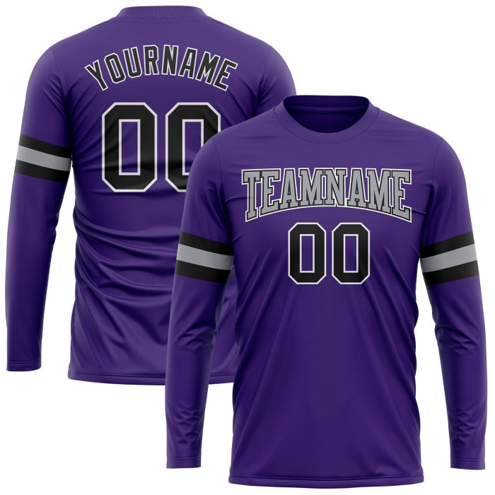 Custom Performance Long Sleeve T-Shirt in Purple Black-Gray for Men/Women Custom Purple Black-Gray Long Sleeve Performance - Image 1