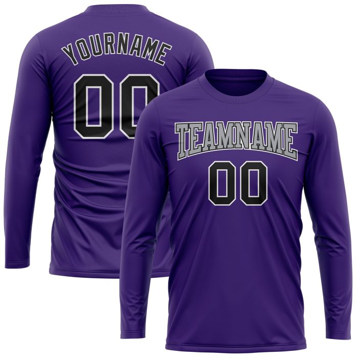 Custom Performance Long Sleeve T-Shirt in Purple Black-Gray for Men/Women Custom Purple Black-Gray Long Sleeve Performance - Image 2