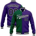 Custom Bomber Jacket for Men and Women - Purple Black Kelly Green Full-Snap Varsity Letterman Split Fashion Custom Purple