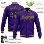Custom Bomber Varsity Letterman Jacket in Purple Black and Old Gold Custom Purple Black-Old Gold Bomber Full-Snap Varsity - Image 3