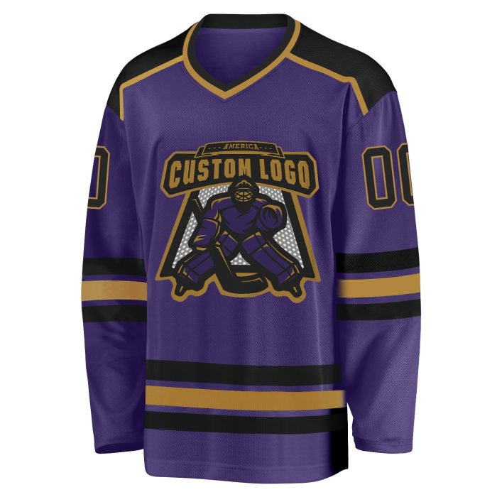 Purple Gold Custom Hockey Jersey - Black Design, Personalized Sports Gear Custom Purple Black-Old Gold Hockey Jersey - Image 2