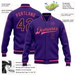 Custom Bomber Jacket Purple Black Pink Full-Snap Varsity Letterman Custom Purple Black-Pink Bomber Full-Snap Varsity Letterman - Image 3