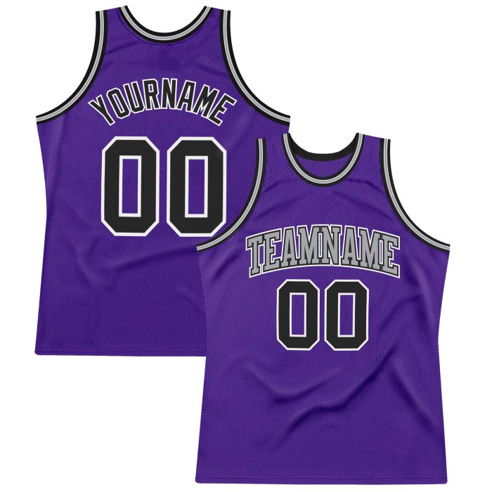 Custom Purple Black White Basketball Jersey Authentic Throwback Design Custom Purple Black-White Authentic Throwback Basketball - Image 1