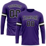 Custom Long Sleeve Performance T-Shirt in Purple Black White Custom Purple Black-White Long Sleeve Performance T-Shirt