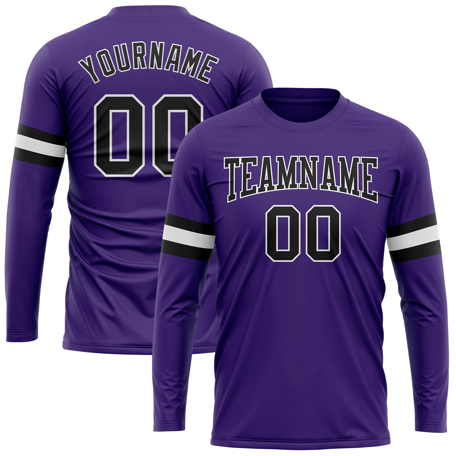 Custom Long Sleeve Performance T-Shirt in Purple Black White Custom Purple Black-White Long Sleeve Performance T-Shirt