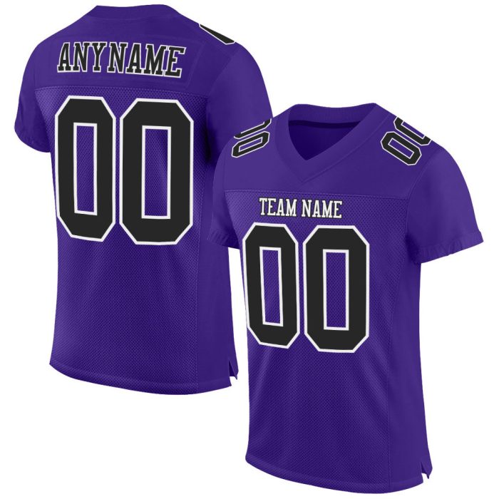 Authentic Custom Purple Black White Mesh Football Jersey for Men and Women Custom Purple Black-White Mesh Authentic Football - Image 1