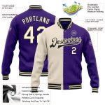 Custom Varsity Letterman Jacket - Purple Cream-Black Full-Snap Bomber Fashion Custom Purple Cream-Black Bomber Full-Snap - Image 3