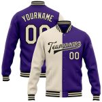 Custom Varsity Letterman Jacket - Purple Cream-Black Full-Snap Bomber Fashion Custom Purple Cream-Black Bomber Full-Snap