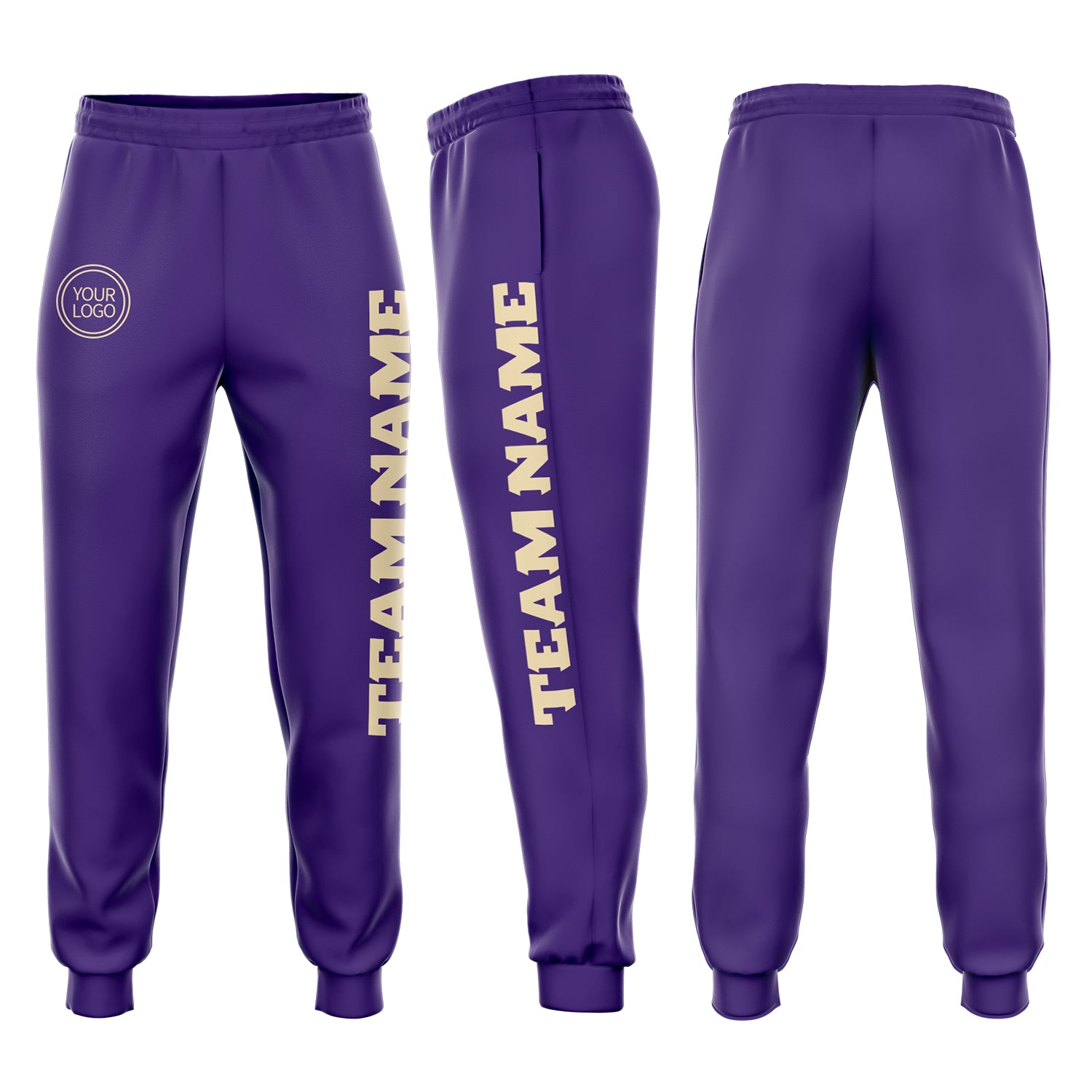 Custom Purple Fleece Joggers for Women - Cozy Cream Sweatpants Custom Purple Cream Fleece Jogger Sweatpants