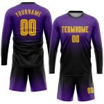 Custom Purple Gold-Black Soccer Jersey Long Sleeve Fade Fashion Uniform Custom Purple Gold-Black Sublimation Long Sleeve - Image 2
