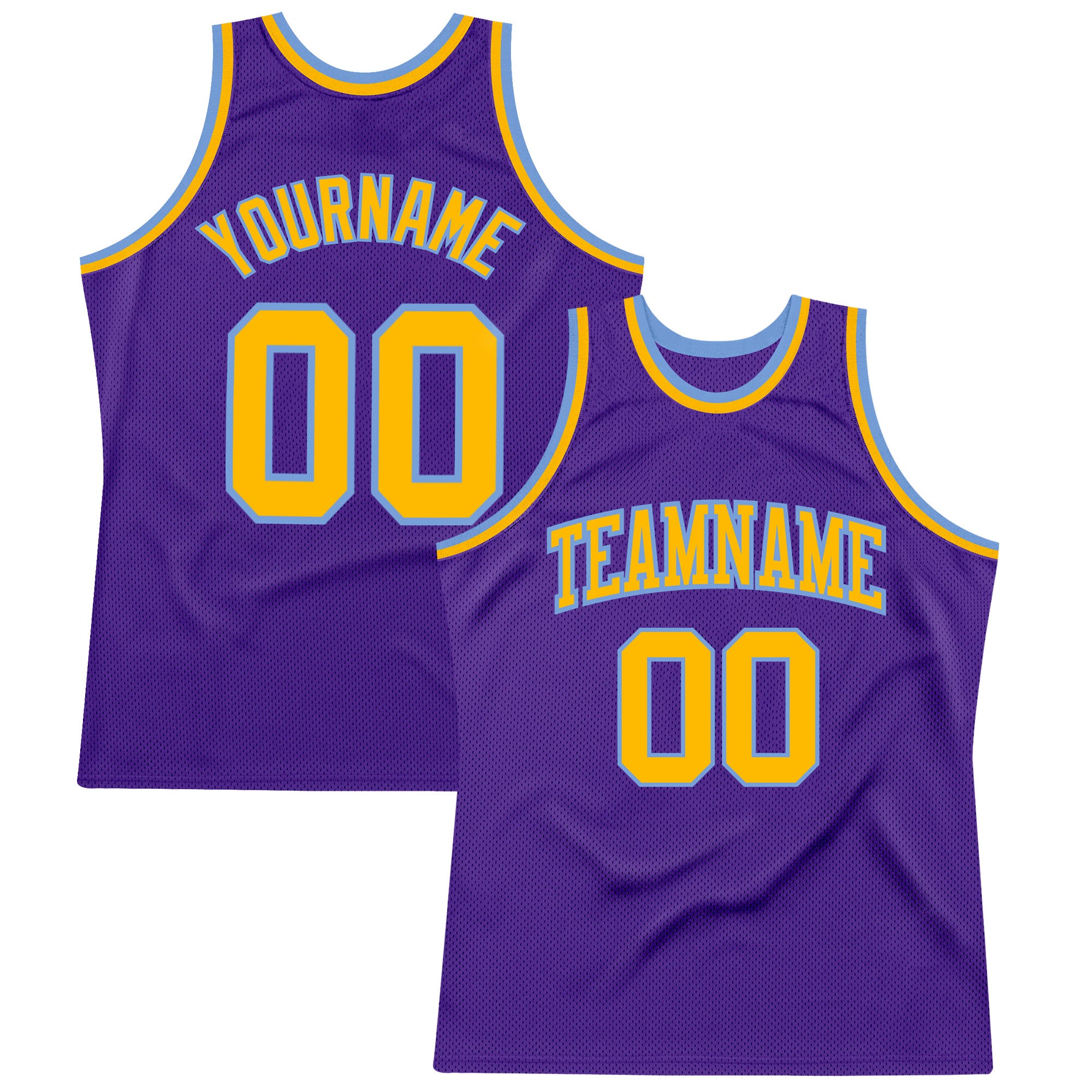 Custom Purple Gold-Light Blue Basketball Jersey - Authentic Throwback Design Custom Purple Gold-Light Blue Authentic Throwback