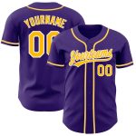 Custom Purple Gold White Baseball Jersey - Authentic Sports Apparel Custom Purple Gold-White Authentic Baseball Jersey
