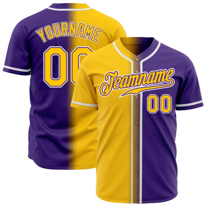 Custom Purple Gold Authentic Fade Baseball Jersey | Fashion Jersey Custom Purple Gold-White Authentic Fade Fashion Baseball - Image 1