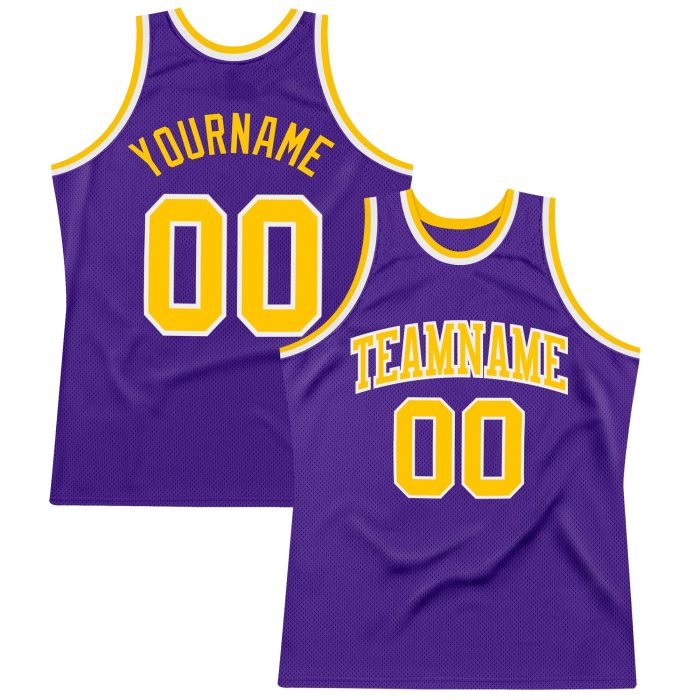 Purple Gold White Custom Basketball Jersey - Authentic Throwback Style Custom Purple Gold-White Authentic Throwback Basketball - Image 1