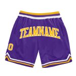Custom Purple Gold White Basketball Shorts Authentic Throwback Style Custom Purple Gold-White Authentic Throwback Basketball