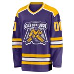 Purple Gold White Custom Hockey Jersey - Personalized Team Apparel Custom Purple Gold-White Hockey Jersey - Image 2