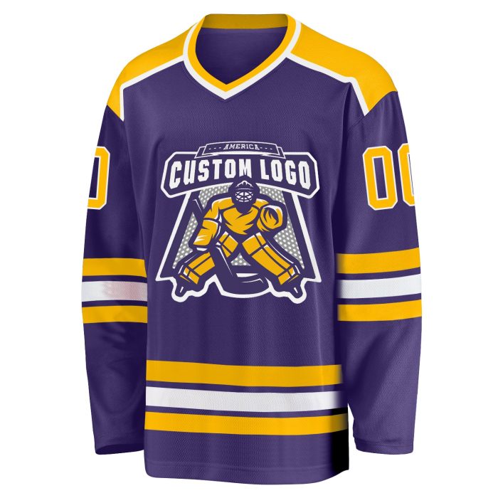 Purple Gold White Custom Hockey Jersey - Personalized Team Apparel Custom Purple Gold-White Hockey Jersey - Image 2