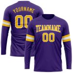 Custom Purple Gold-White Long Sleeve Performance T-Shirt for Men and Women Custom Purple Gold-White Long Sleeve Performance