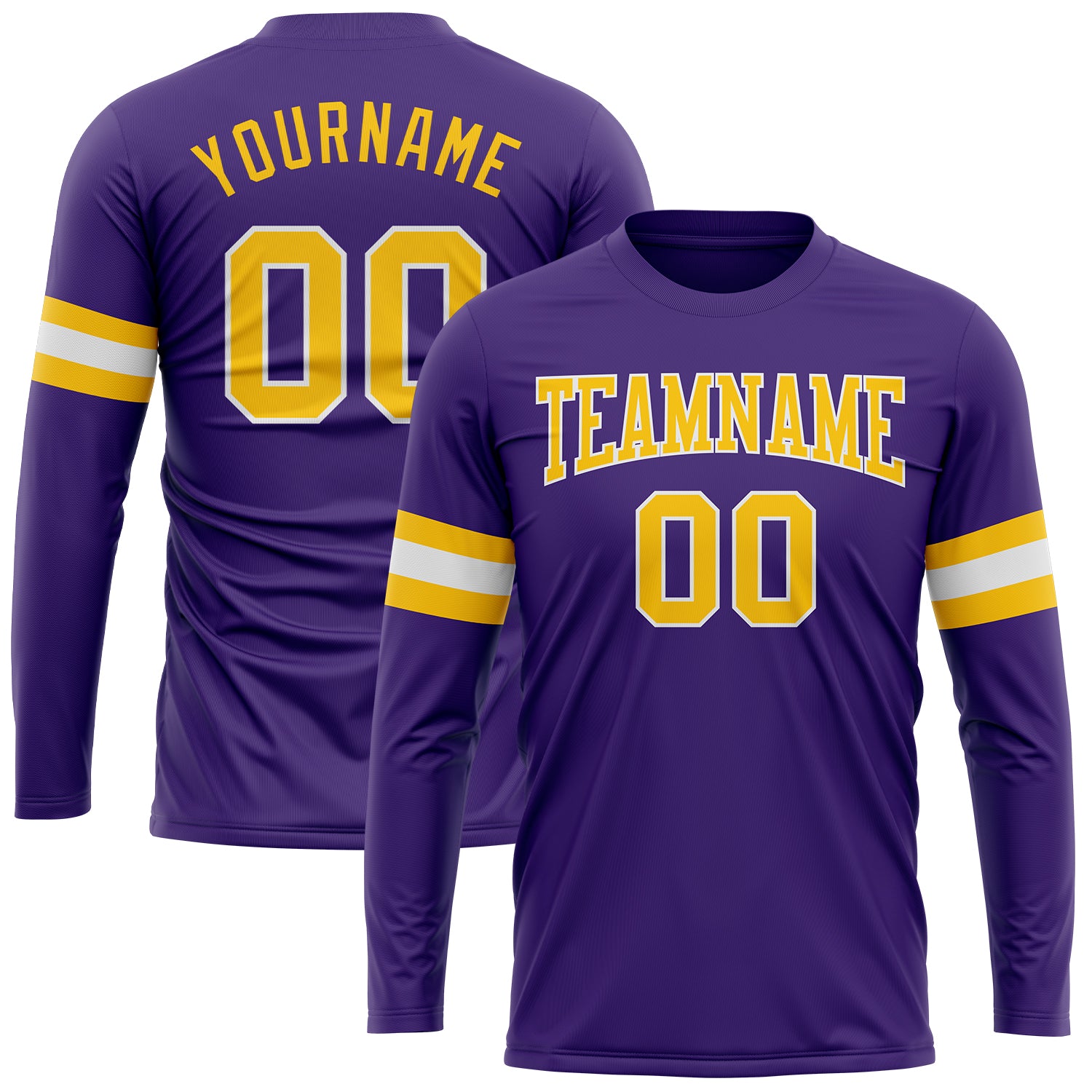 Custom Purple Gold-White Long Sleeve Performance T-Shirt for Men and Women Custom Purple Gold-White Long Sleeve Performance