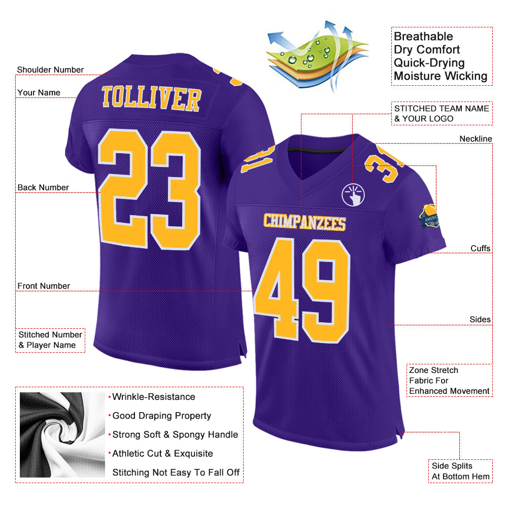 Custom Purple Gold-White Mesh Authentic Football Jersey Custom Purple Gold-White Authentic Football Jersey - Premium Mesh Design Custom Purple Gold-White Mesh Authentic Football - Image 2