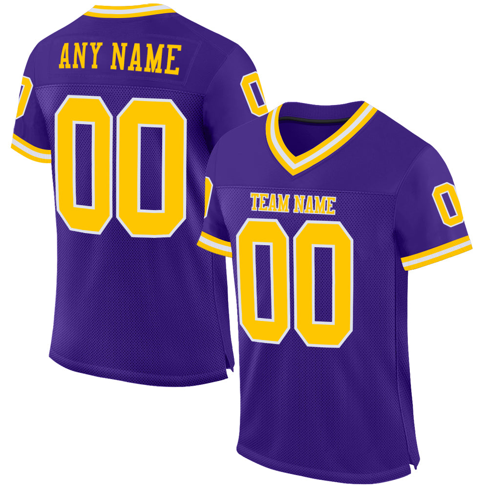 Custom Purple Gold-White Authentic Throwback Football Jersey for Men, Personalized Team Spirit Apparel Custom Purple Gold-White