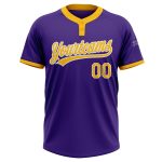 Custom Purple Gold White Two-Button Unisex Softball Jersey for Men and Women, Comfortable Athletic Wear Custom Purple Gold-White - Image 2