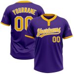 Custom Purple Gold White Two-Button Unisex Softball Jersey for Men and Women, Comfortable Athletic Wear Custom Purple Gold-White