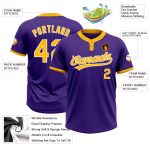 Custom Purple Gold White Two-Button Unisex Softball Jersey for Men and Women, Comfortable Athletic Wear Custom Purple Gold-White - Image 3