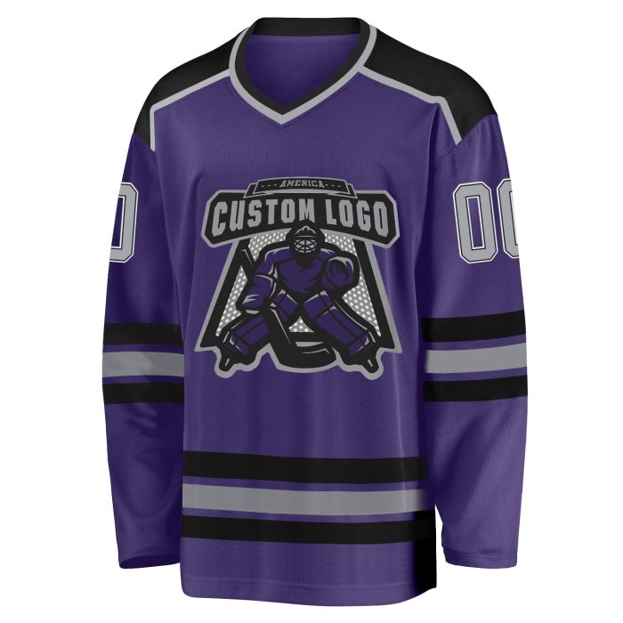 Personalized Purple Gray Black White Hockey Jersey Custom Design Custom Purple Gray Black-White Hockey Jersey - Image 2