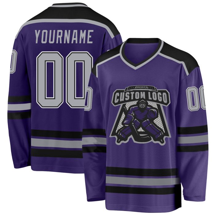 Personalized Purple Gray Black White Hockey Jersey Custom Design Custom Purple Gray Black-White Hockey Jersey - Image 1