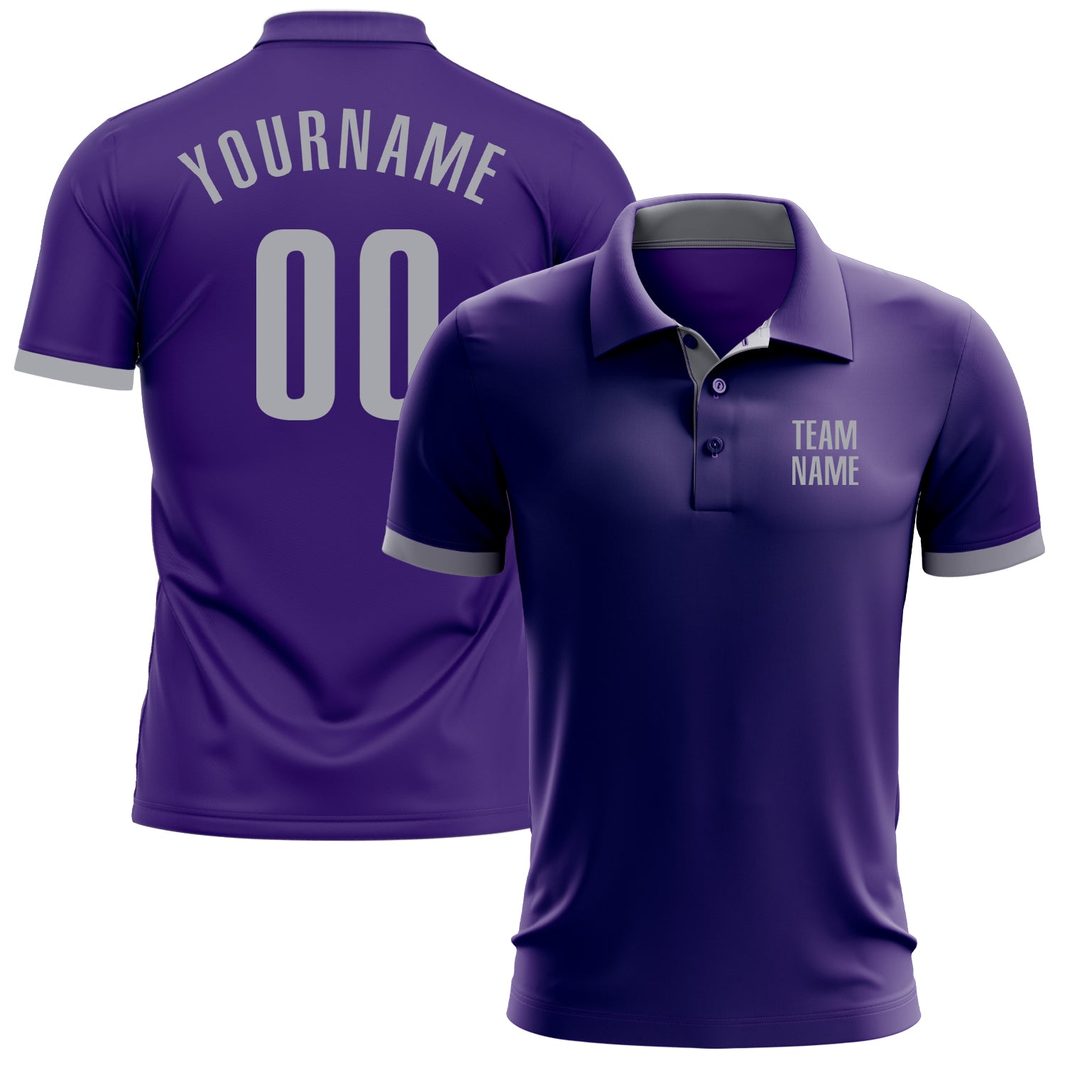 Custom Purple Gray Performance Golf Polo Shirt for Men - Breathable, Moisture-Wicking Fabric Custom Purple Gray Performance