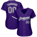 Custom Purple Gray White Authentic Baseball Jersey for Men and Women Custom Purple Gray-White Authentic Baseball Jersey - Image 2