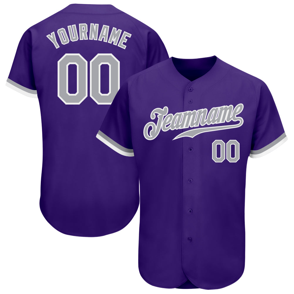 Custom Purple Gray-White Authentic Baseball Jersey Custom Purple Gray White Authentic Baseball Jersey for Men and Women Custom Purple Gray-White Authentic Baseball Jersey - Image 1