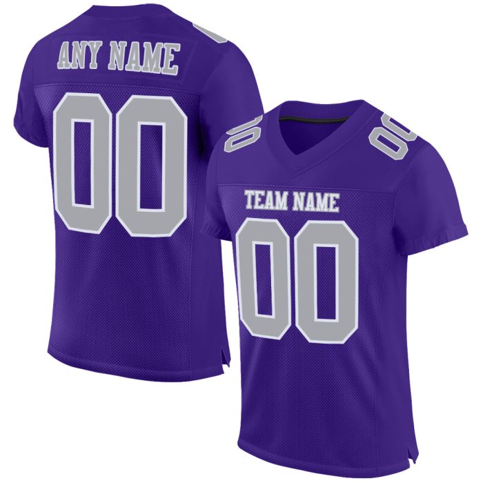 Custom Purple Gray White Football Jersey - Authentic Mesh Sports Apparel Custom Purple Gray-White Mesh Authentic Football - Image 1
