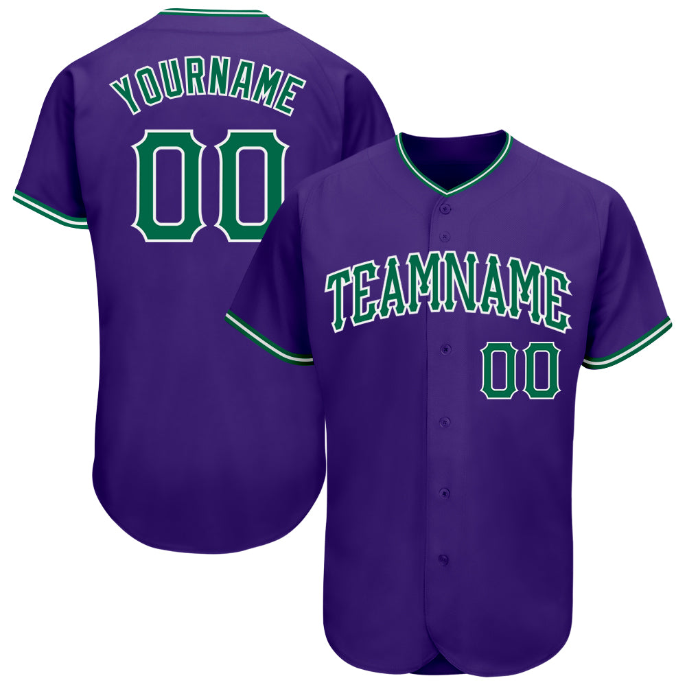 Custom Baseball Jersey - Authentic Purple and Kelly Green-White Design Custom Purple Kelly Green-White Authentic Baseball