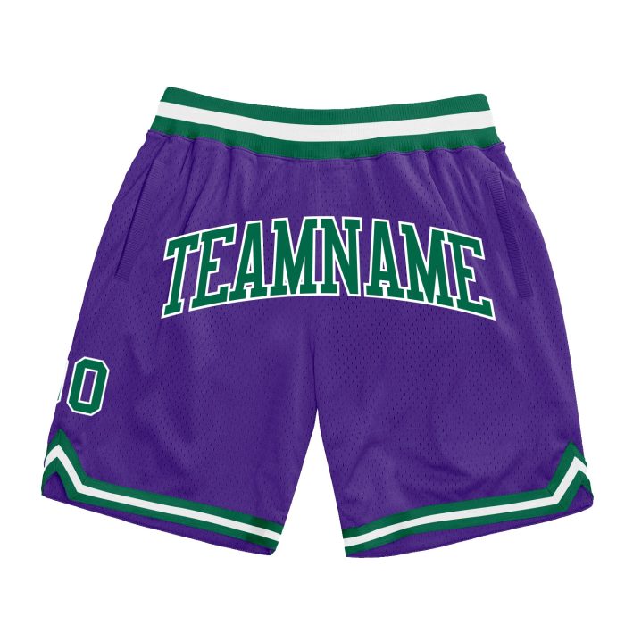 Custom Basketball Shorts - Purple Green White Authentic Throwback Style Custom Purple Kelly Green-White Authentic Throwback - Image 1