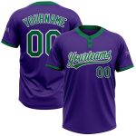 Custom Purple Kelly Green White Softball Jersey Unisex Two-Button Design Custom Purple Kelly Green-White Two-Button Unisex