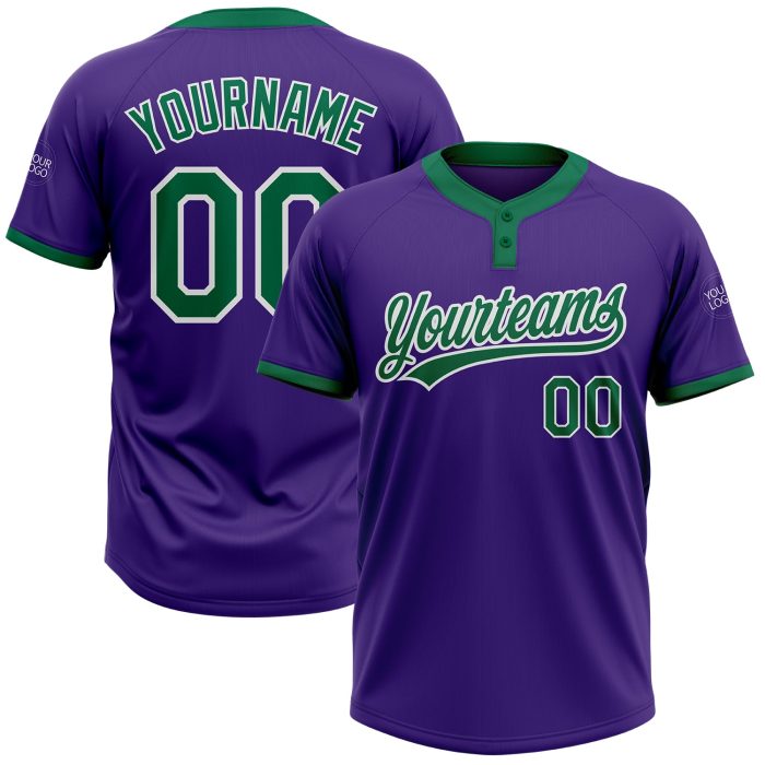 Custom Purple Kelly Green White Softball Jersey Unisex Two-Button Design Custom Purple Kelly Green-White Two-Button Unisex - Image 1