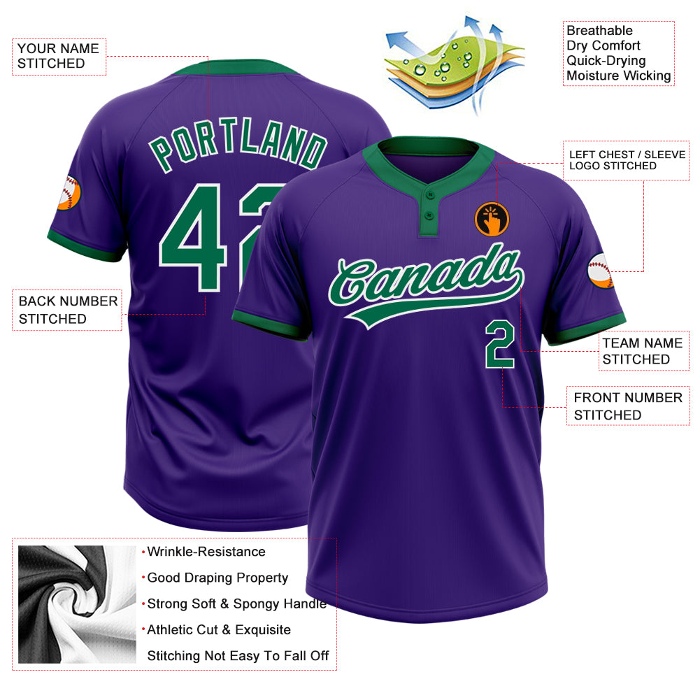 Custom Purple Kelly Green-White Two-Button Unisex Softball Jersey Custom Purple Kelly Green White Softball Jersey Unisex Two-Button Design Custom Purple Kelly Green-White Two-Button Unisex - Image 3