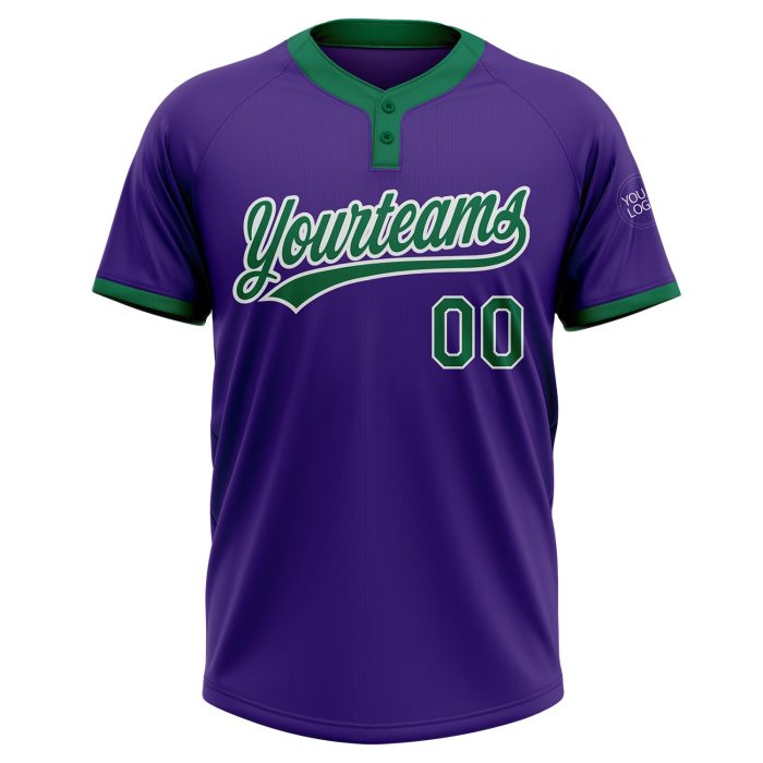 Custom Purple Kelly Green White Softball Jersey Unisex Two-Button Design Custom Purple Kelly Green-White Two-Button Unisex - Image 2